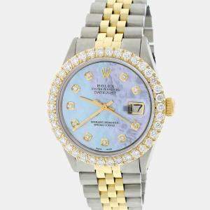 Rolex Customised Purple MOP 2.7CT Diamond 18K Yellow Gold Stainless Steel Datejust 16013 Automatic Men's Wristwatch 36MM