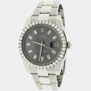 Rolex Customised Grey Diamond Stainless Steel Datejust II 116300 Automatic Men's Wristwatch 41MM