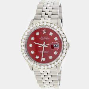 Rolex Customised Red 2.7CT Diamond Stainless Steel Datejust  Automatic Men's Wristwatch 36MM