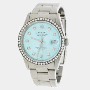 Rolex Customised Ice Blue Diamond Stainless Steel Datejust  Automatic Men's Wristwatch 36MM