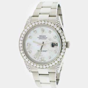 Rolex Customised White MOP 3.88CT Diamond Stainless Steel Datejust II 116300 Automatic Men's Wristwatch 41mm