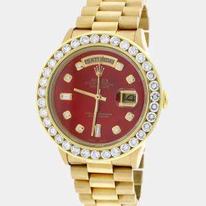 Rolex Customised Red MOP 4.0CT Diamond 18K Yellow Gold Day-Date  Automatic Men's Wristwatch 36MM