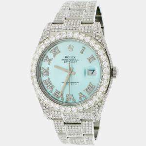 Rolex Customised Ice Blue 14.1CT Diamond Stainless Steel Datejust II 116300 Automatic Men's Wristwatch 41mm