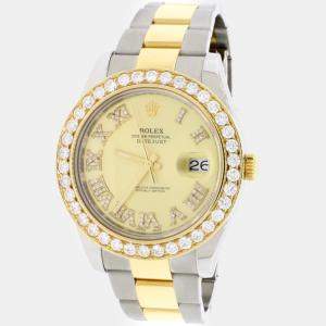 Rolex Customised Champagne 4CT Diamond 18K Yellow Gold Stainless Steel Datejust II 116333 Automatic Men's Wristwatch 41mm