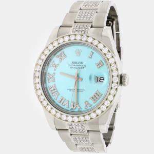 Rolex Customised Ice Blue 7.25CT Diamond Stainless Steel Datejust II 116300 Automatic Men's Wristwatch 41mm