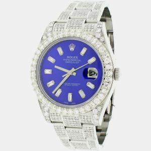 Rolex Customised Blue MOP 10.65CT Diamond Stainless Steel Datejust II 116300 Automatic Men's Wristwatch 41mm