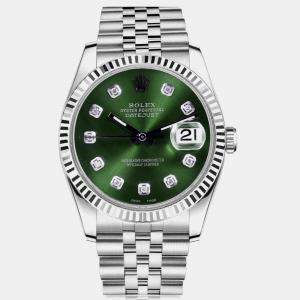 Rolex Customised Green Diamond Stainless Steel Datejust  Automatic Men's Wristwatch 36mm