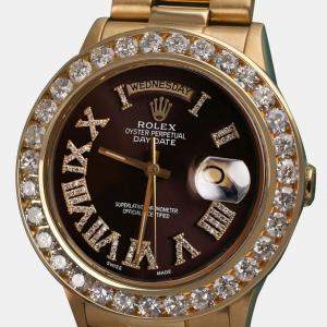 Rolex Customised Chocolate Diamond Stainless Steel Day-Date 18038 Automatic Men's Wristwatch 36mm