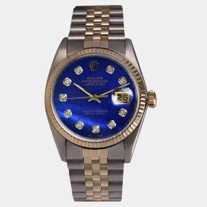 Rolex Customised Blue Diamond 18K Yellow Gold Stainless Steel Datejust 16013 Automatic Men's Wristwatch 36mm