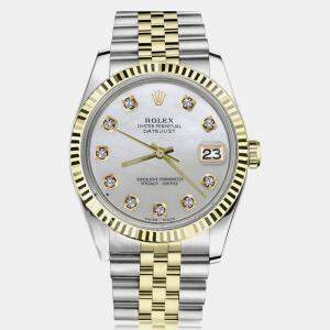 Rolex Customised White MOP Diamond 18K Yellow Gold Stainless Steel Vintage 16013 Automatic Men's Wristwatch 36mm
