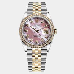 Rolex Customised Pink Diamond Stainless Steel Datejust 16013 Automatic Men's Wristwatch 36mm