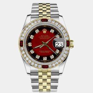 Rolex Customised Red Vignette Diamond Stainless Steel Datejust 16013 Automatic Men's Wristwatch 36mm