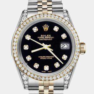 Rolex Customised Black Diamond 18K Yellow Gold Stainless Steel Datejust 16013 Automatic Men's Wristwatch 36mm