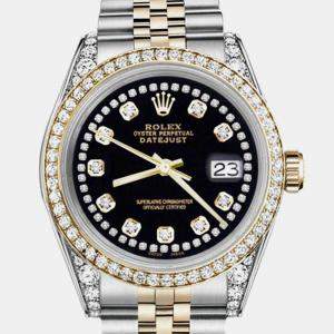 Rolex Customised Black Diamond 18K Yellow Gold Stainless Steel Datejust 16013 Automatic Men's Wristwatch 36mm