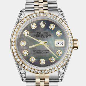 Rolex Customised Black MOP Diamond 18K Yellow Gold Stainless Steel Datejust 16013 Automatic Men's Wristwatch 36mm