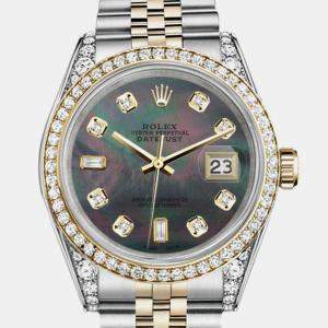 Rolex Customised Black MOP Diamond 18K Yellow Gold Stainless Steel Datejust 16013 Automatic Men's Wristwatch 36mm
