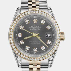 Rolex Customised Grey Diamond 18K Yellow Gold Stainless Steel Datejust 16013 Automatic Men's Wristwatch 36mm