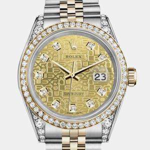 Rolex Customised Champagne Diamond 18K Yellow Gold Stainless Steel Datejust 16013 Automatic Men's Wristwatch 36mm