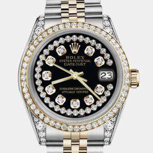 Rolex Customised Black Diamond 18K Yellow Gold Stainless Steel Datejust 16013 Automatic Men's Wristwatch 36mm