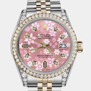 Rolex Customised Pink Diamond 18K Yellow Gold Stainless Steel Datejust 16013 Automatic Men's Wristwatch 36mm