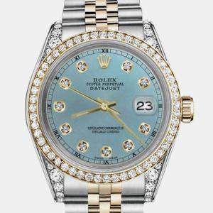 Rolex Customised Ice Blue Diamond 18K Yellow Gold Stainless Steel Datejust 16013 Automatic Men's Wristwatch 36mm