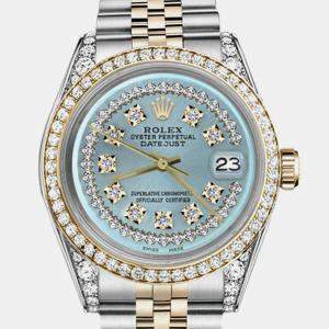 Rolex Customised Ice Blue Diamond 18K Yellow Gold Stainless Steel Datejust 16013 Automatic Men's Wristwatch 36mm