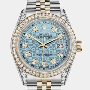 Rolex Customised Ice Blue Diamond 18K Yellow Gold Stainless Steel Datejust 16013 Automatic Men's Wristwatch 36mm