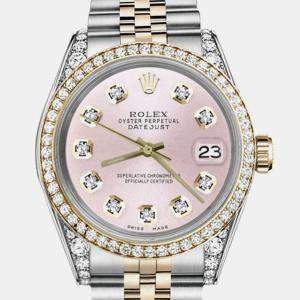 Rolex Customised Pink Diamond 18K Yellow Gold Stainless Steel Datejust 16013 Automatic Men's Wristwatch 36mm