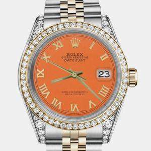 Rolex Customised Orange Diamond 18K Yellow Gold Stainless Steel Datejust 16013 Automatic Men's Wristwatch 36mm
