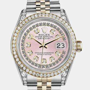 Rolex Customised Pink Diamond 18K Yellow Gold Stainless Steel Datejust 16013 Automatic Men's Wristwatch 36mm