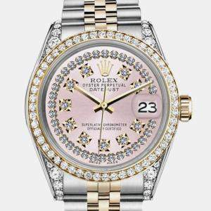Rolex Customised Pink Diamond 18K Yellow Gold Stainless Steel Datejust 16013 Automatic Men's Wristwatch 36mm