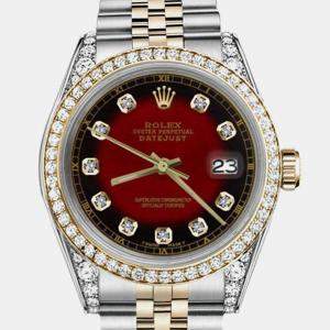 Rolex Customised Red Vignette Diamond 18K Yellow Gold Stainless Steel Datejust 16013 Automatic Men's Wristwatch 36mm