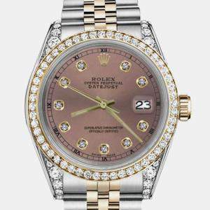 Rolex Customised Salmon Diamond 18K Yellow Gold Stainless Steel Datejust 16013 Automatic Men's Wristwatch 36mm