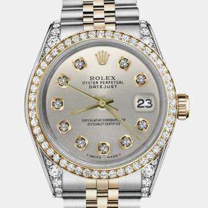 Rolex Customised Silver Diamond 18K Yellow Gold Stainless Steel Datejust 16013 Automatic Men's Wristwatch 36mm