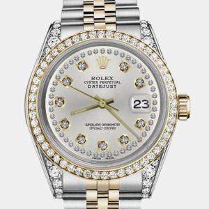 Rolex Customised Silver Diamond 18K Yellow Gold Stainless Steel Datejust 16013 Automatic Men's Wristwatch 36mm