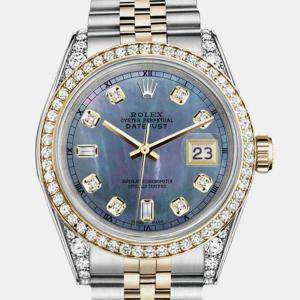 Rolex Customised Tahitian MOP Diamond 18K Yellow Gold Stainless Steel Datejust 16013 Automatic Men's Wristwatch 36mm