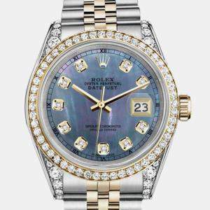 Rolex Customised Tahitian MOP Diamond 18K Yellow Gold Stainless Steel Datejust 16013 Automatic Men's Wristwatch 36mm