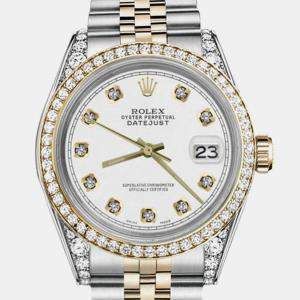 Rolex Customised White Diamond 18K Yellow Gold Stainless Steel Datejust 16013 Automatic Men's Wristwatch 36mm