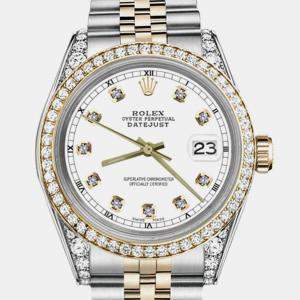 Rolex Customised White Diamond 18K Yellow Gold Stainless Steel Datejust 16013 Automatic Men's Wristwatch 36mm