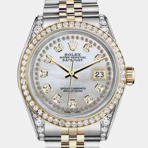 Rolex Customised White MOP Diamond 18K Yellow Gold Stainless Steel Datejust 16013 Automatic Men's Wristwatch 36mm