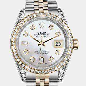 Rolex Customised White MOP Diamond 18K Yellow Gold Stainless Steel Datejust 16013 Automatic Men's Wristwatch 36mm