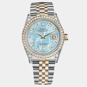 Rolex Customised Blue MOP Diamond 18K Yellow Gold Stainless Steel Datejust 16013 Automatic Men's Wristwatch 36mm