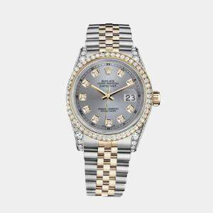 Rolex Customised Grey Diamond Stainless Steel Datejust 2000 Automatic Men's Wristwatch 36mm