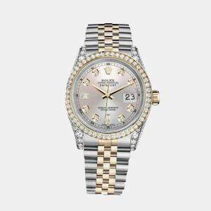 Rolex Customised Silver Diamond 18K Yellow Gold Stainless Steel Datejust 16013 Automatic Men's Wristwatch 36mm