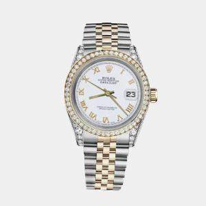 Rolex Customised White Diamond 18K Yellow Gold Stainless Steel Datejust 16013 Automatic Men's Wristwatch 36mm