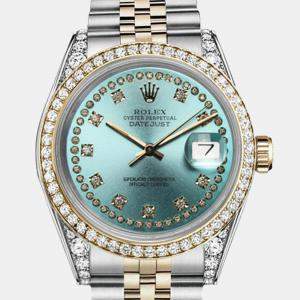 Rolex Customised Ice Blue Diamond 18K Yellow Gold Stainless Steel Datejust 16013 Automatic Men's Wristwatch 36mm