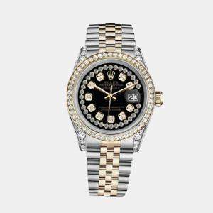 Rolex Customised Black Diamond 18K Yellow Gold Stainless Steel Datejust 16013 Automatic Men's Wristwatch 36mm