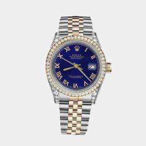 Rolex Customised Blue Diamond 18K Yellow Gold Stainless Steel Datejust 16013 Automatic Men's Wristwatch 36mm