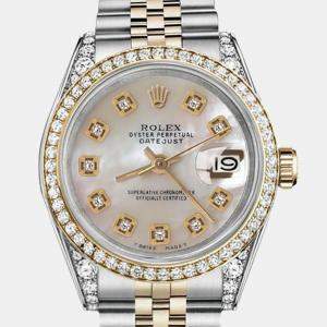 Rolex Customised White MOP Diamond 18K Yellow Gold Stainless Steel Datejust 16233 Automatic Men's Wristwatch 36mm