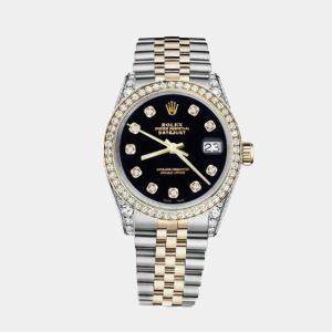Rolex Customised Black Diamond 18K Yellow Gold Stainless Steel Datejust 116233 Automatic Men's Wristwatch 36mm